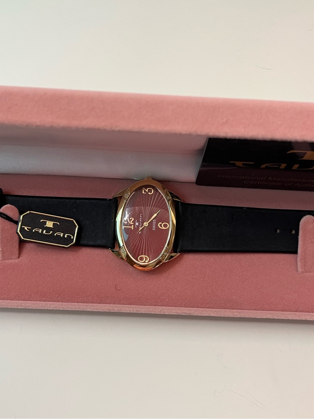 TAVAN Women's Gold-Tone Red Dial Leather Strap Watch